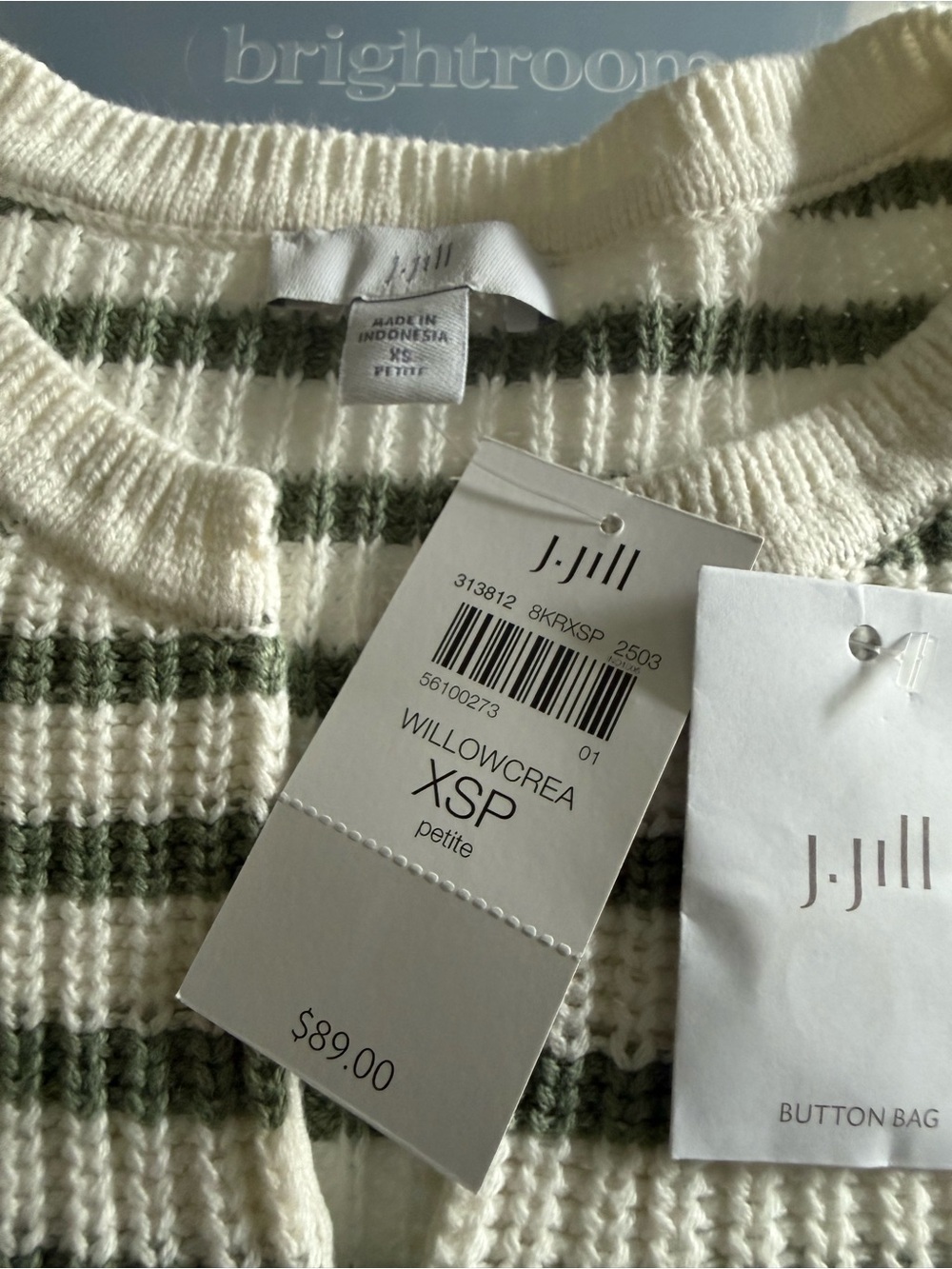 NWT J.Jill Set: Olive Stripe Sweater (21" P2P) Olive Utility Skirt (Sz 10) - Picture 8 of 16